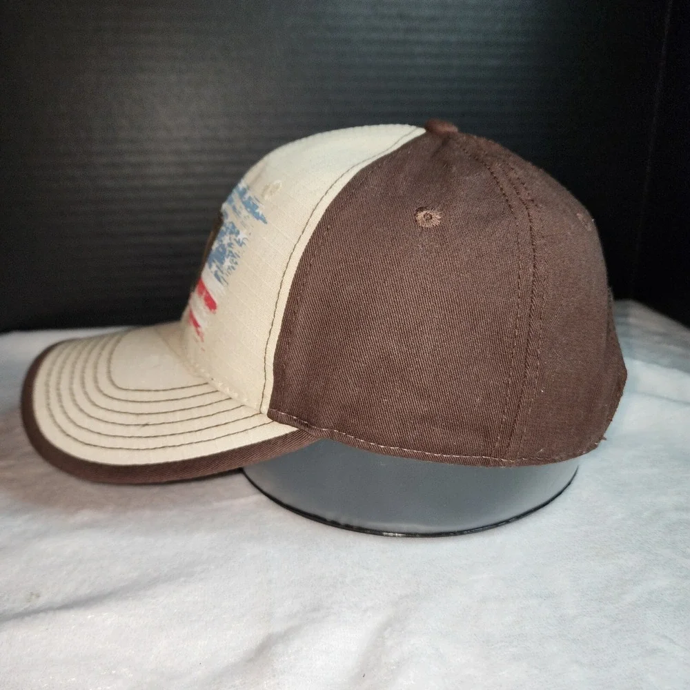 CAT Caterpillar‎ Equipment Old Glory Cap Tan Front Brown Back American Flag Hat